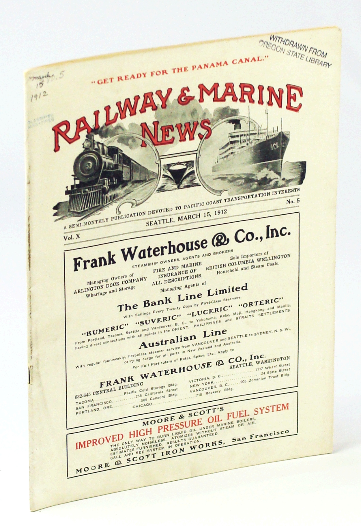 WHITHAM, PAUL P. - Railway & Marine News, a Semi-Monthly Publication Devoted to Pacific Coast Transportation Interests, March 15, 1912, Vol. X, No. 5 - Grand Trunk Pacific Completes Fine Dock at Vancouver