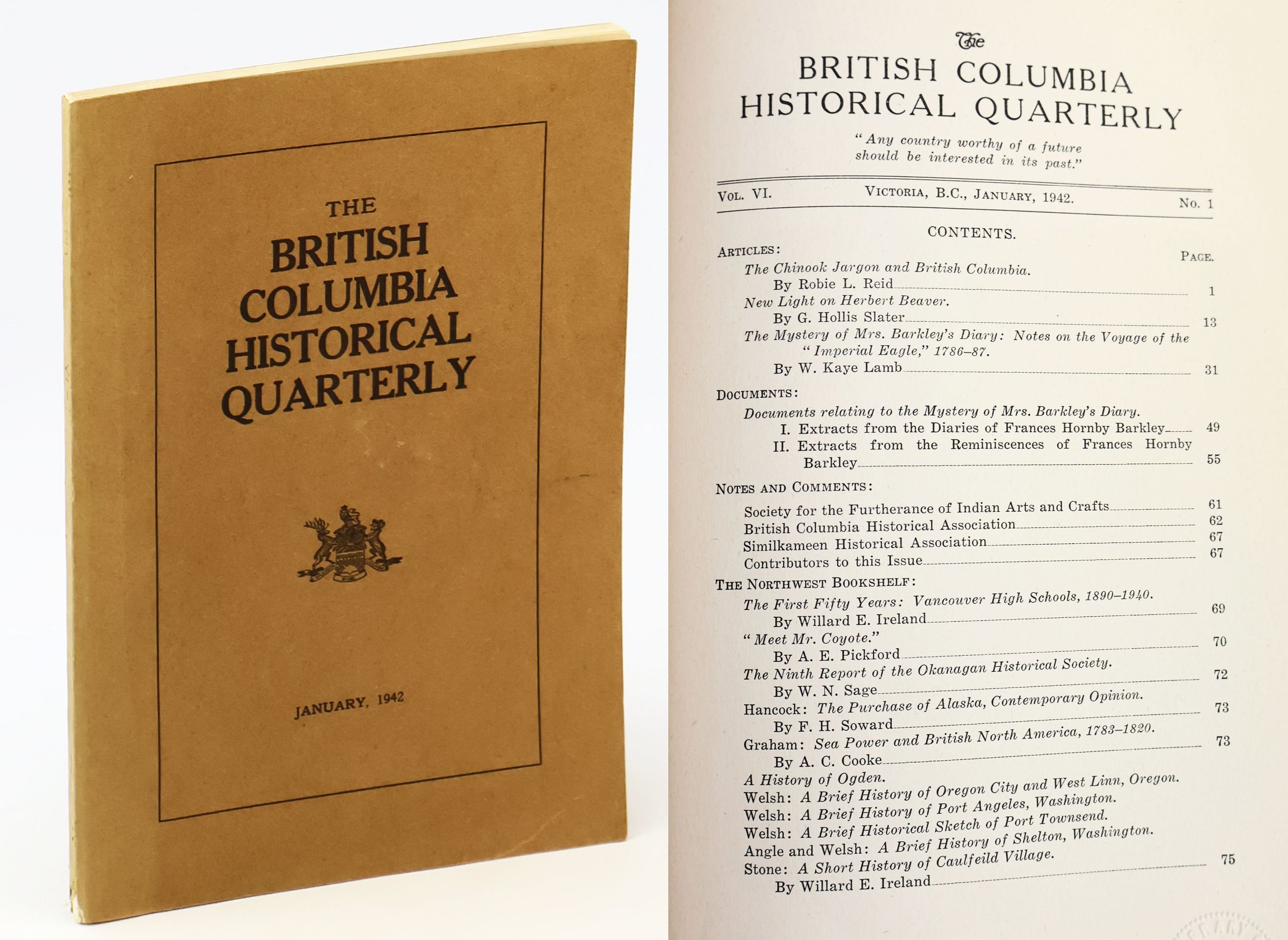 Image for The British Columbia Historical Quarterly, January 1942, Vol. VI, No. 1 - Chinook Jargon / Herbert Beaver The British Columbia Historical Quarterly, January 1942, Vol. VI, No. 1 - Chinook Jargon / Herbert Beaver