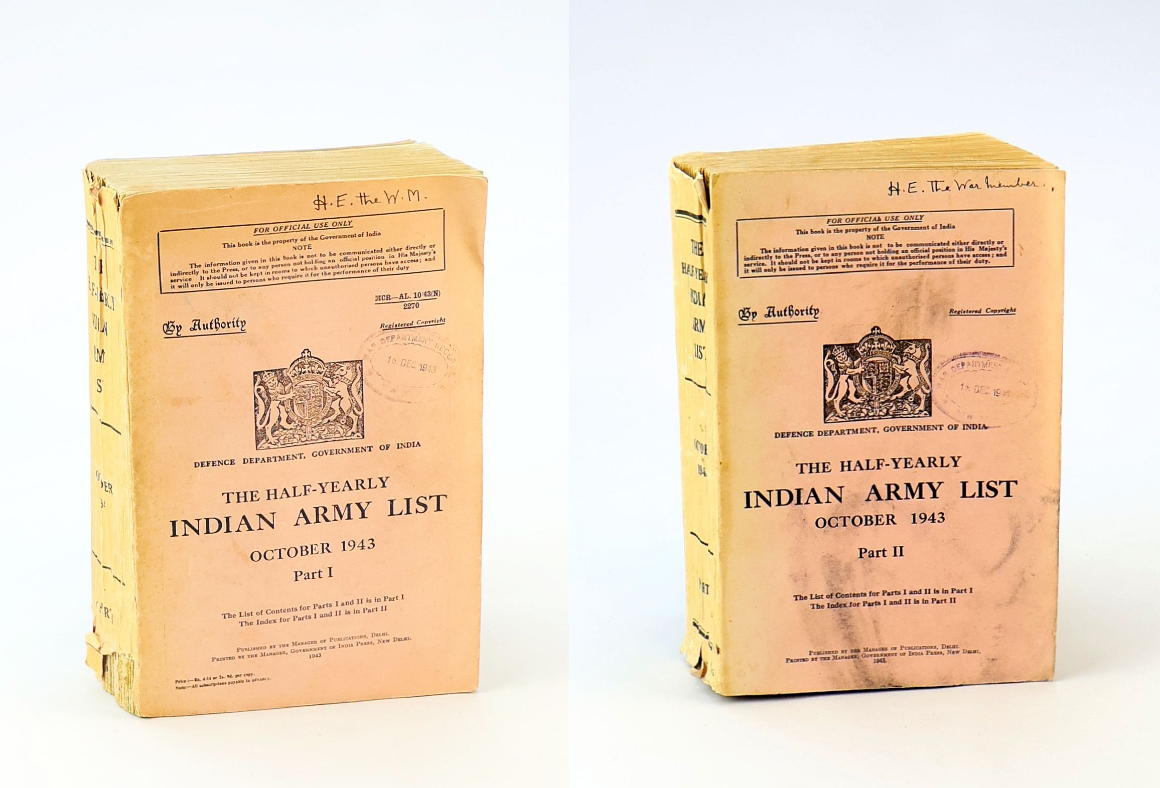The Half-Yearly Indian Army List, October 1943, Part I and Part II [Complete Set]