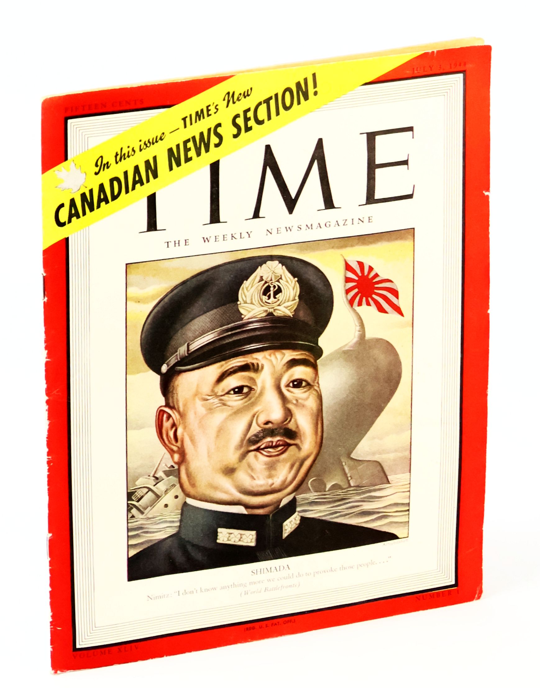 Time - The Weekly Newsmagazine, July 3, 1944, Volume XLIV, Number 1 - Cover Illustration of Admiral Shigetaro Shimada