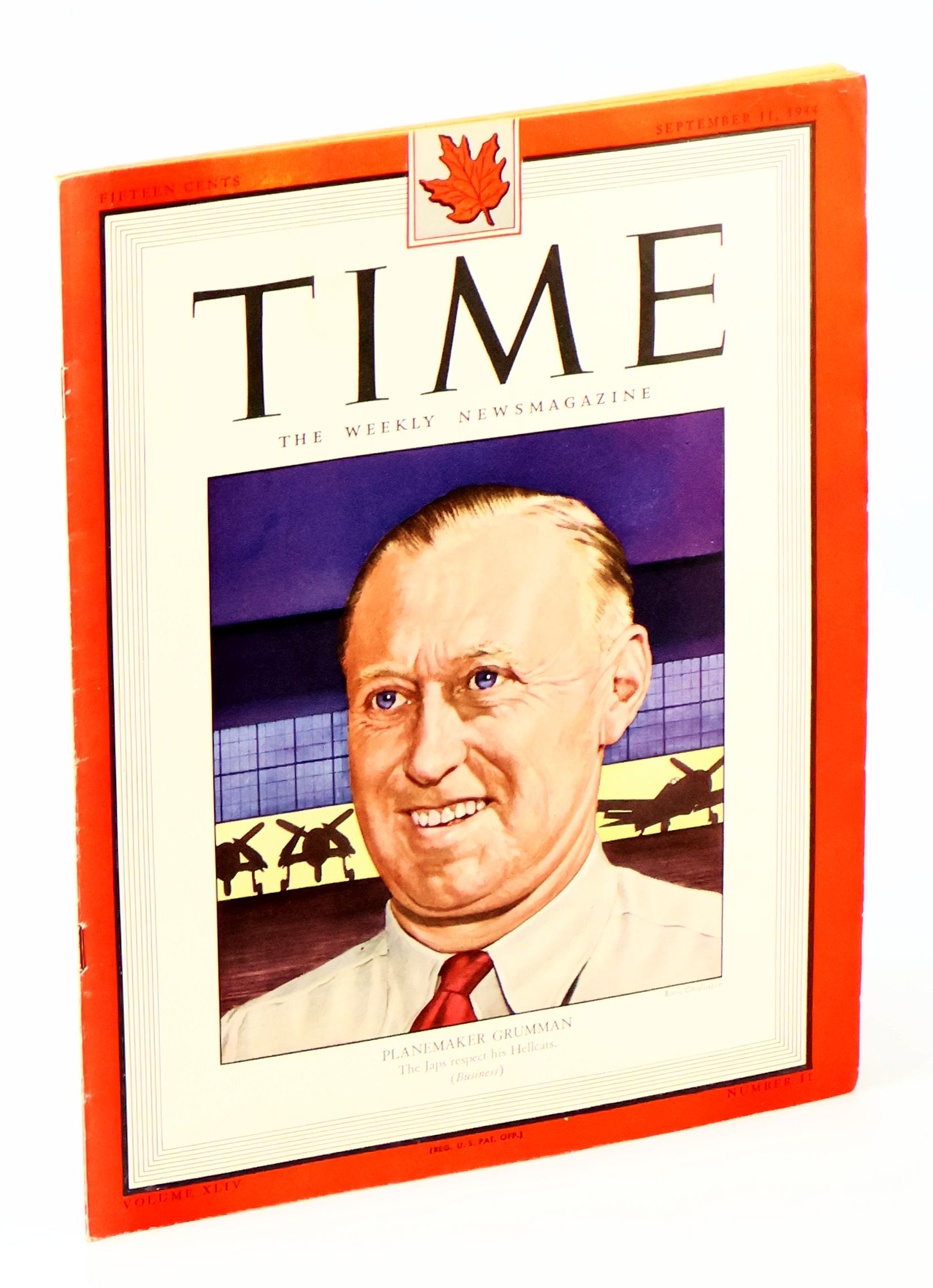 Time - The Weekly Newsmagazine, September 11, 1944, Volume XLIV, Number 11 - Cover Illustration of Planemaker Leroy Grumman
