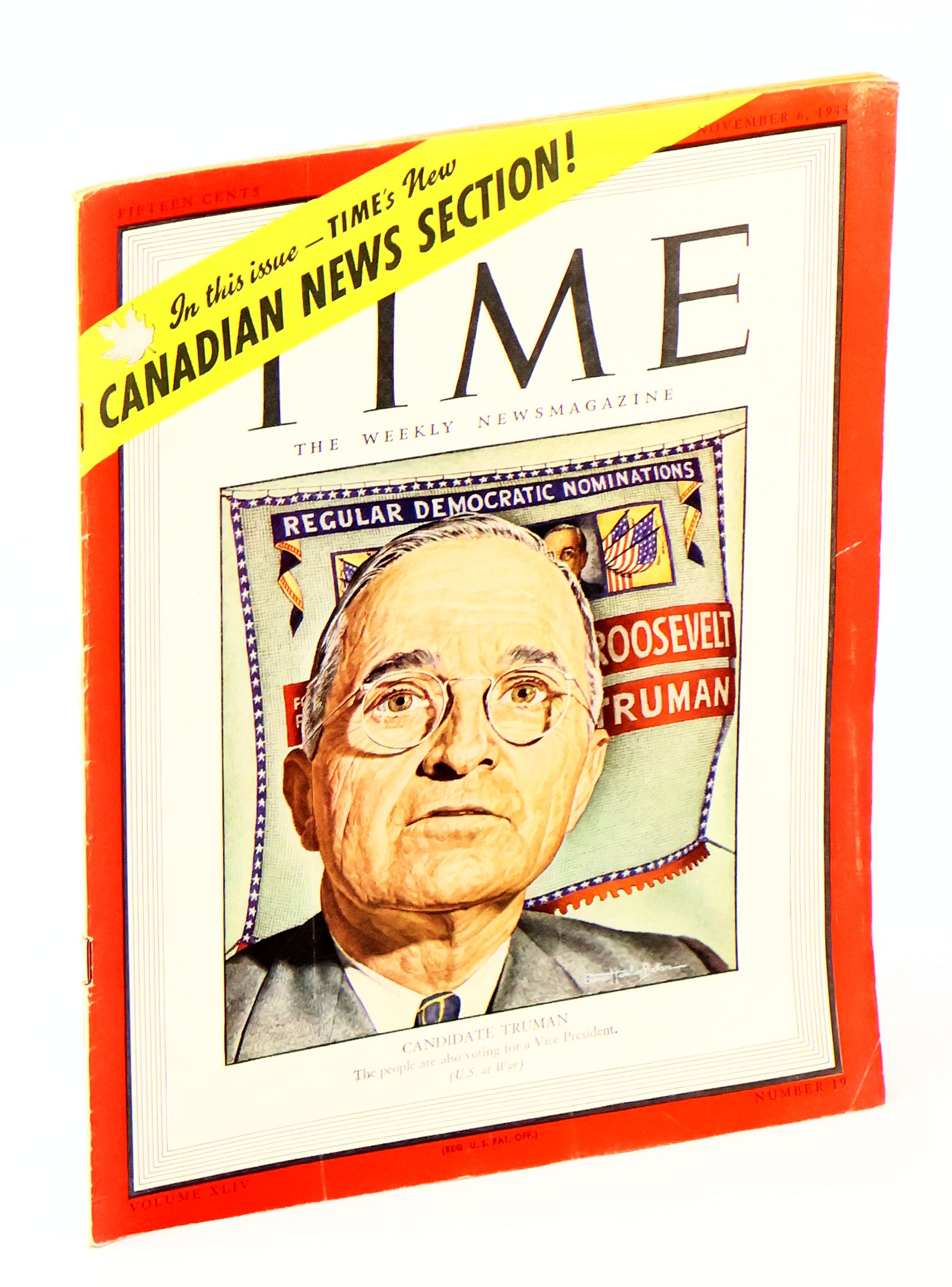 Time - The Weekly Newsmagazine, November 6, 1944, Volume XLIV, Number 19 - Cover Illustration of Harry Truman
