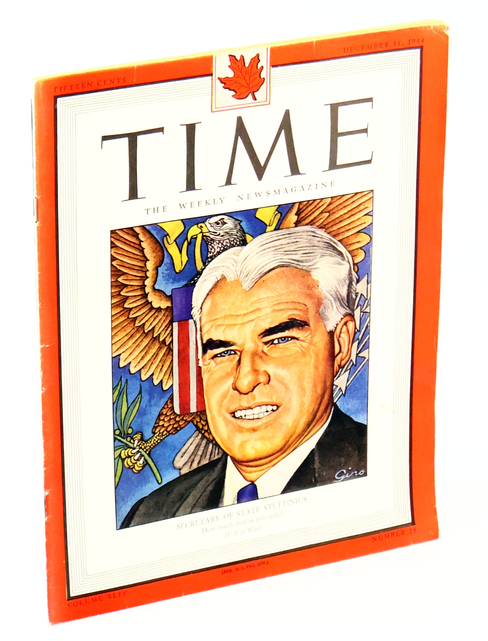 Time - The Weekly Newsmagazine, December 11, 1944, Volume XLIV, Number 24 - Cover Illustration of Secretary of State Stettinius