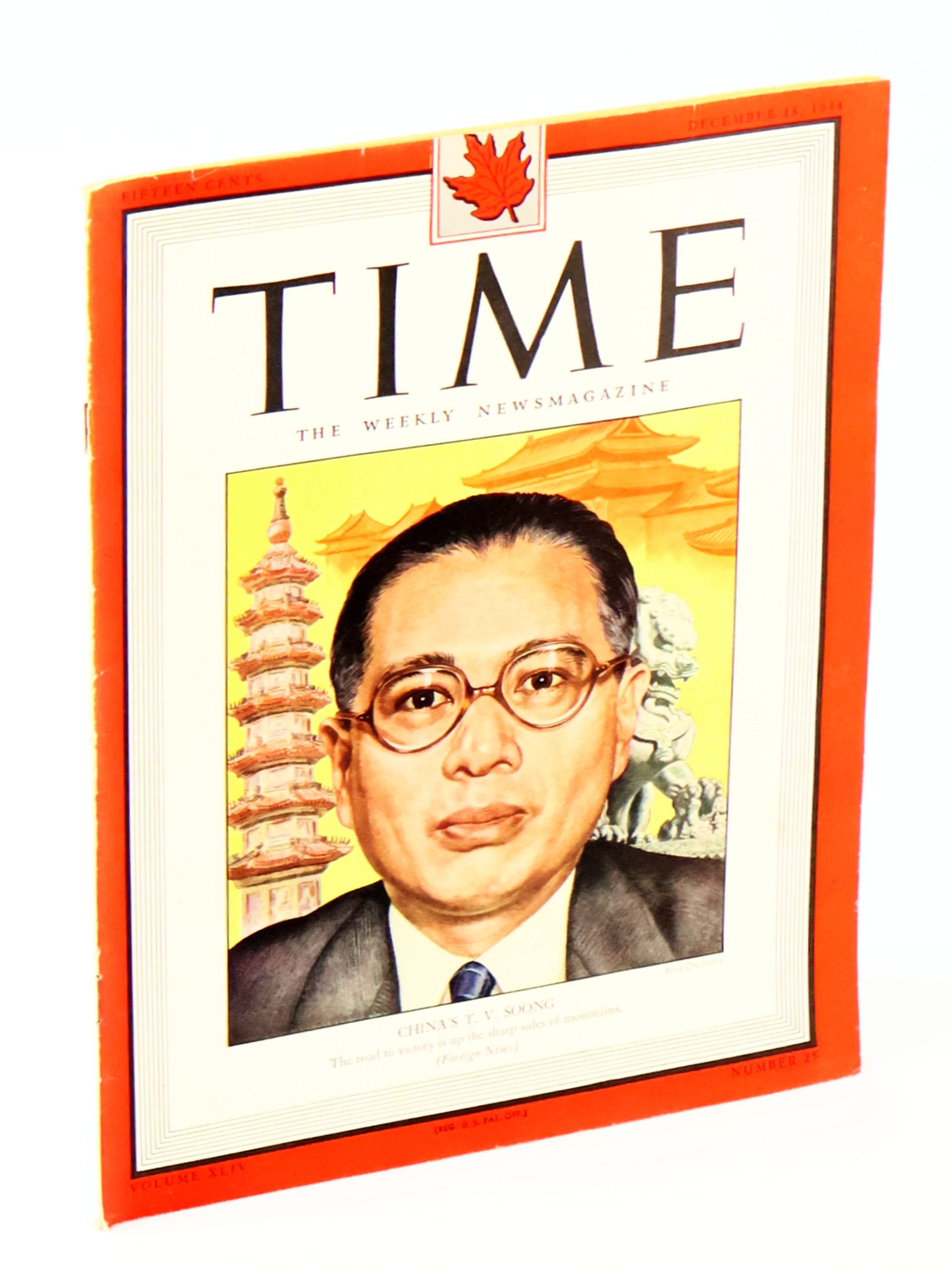 Time - The Weekly Newsmagazine, December 18, 1944, Volume XLIV, Number 25 - Cover Illustration of China's T.V. Soong
