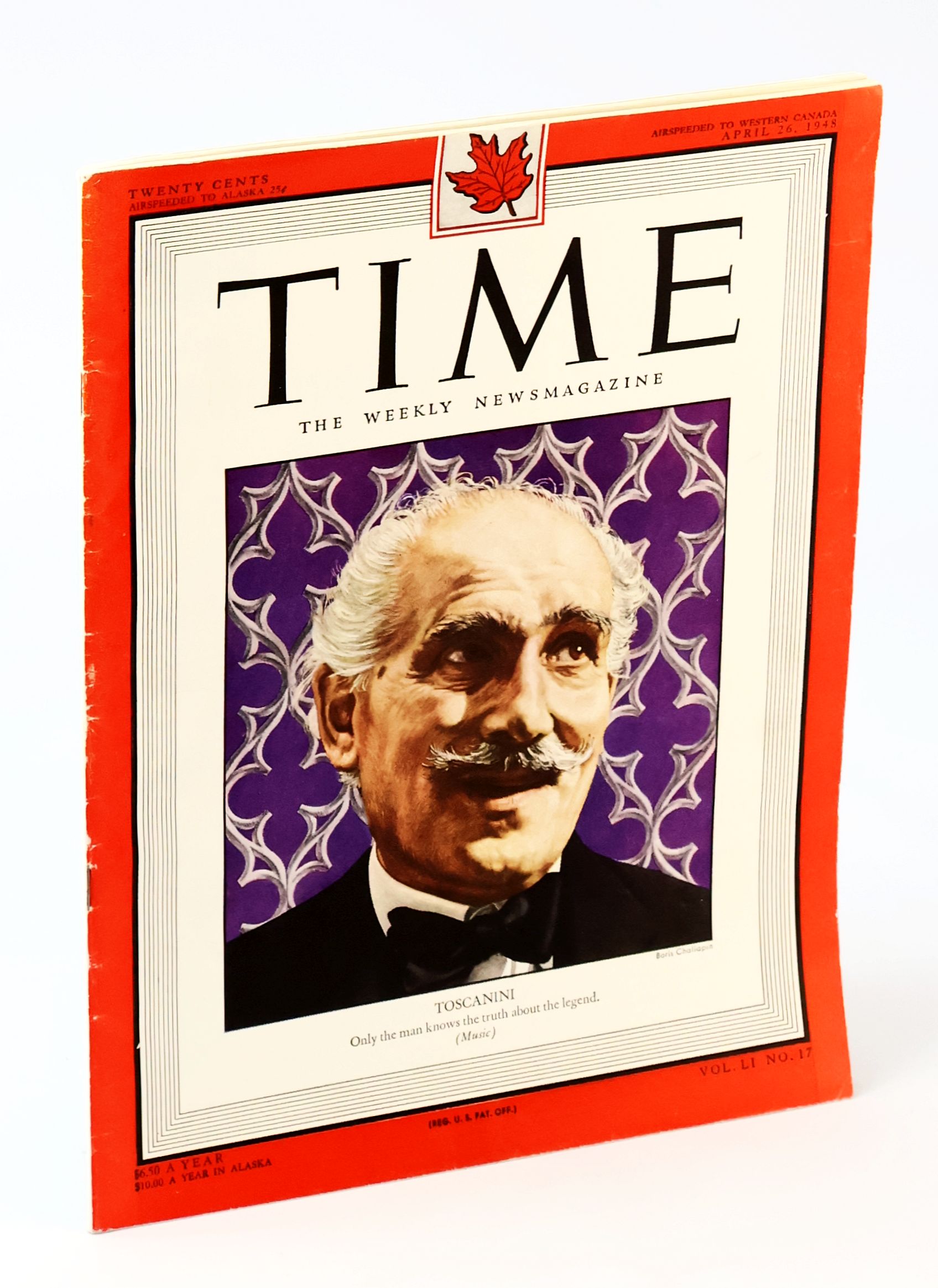 Time - The Weekly Newsmagazine, April 26, 1948, Volume LI, Number 17 - Cover Illustration of Arturo Toscanini