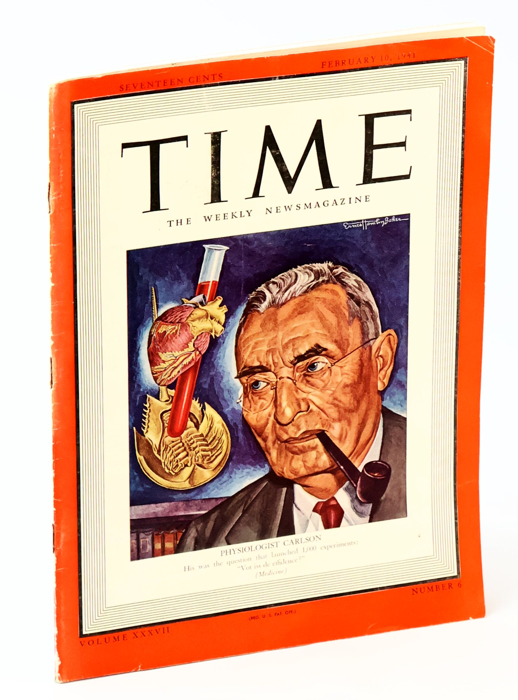 Time - The Weekly Newsmagazine, February 10, 1941, Volume XXXVII, Number 6 - Cover Illustration of Physiologist Anton J. Carlson