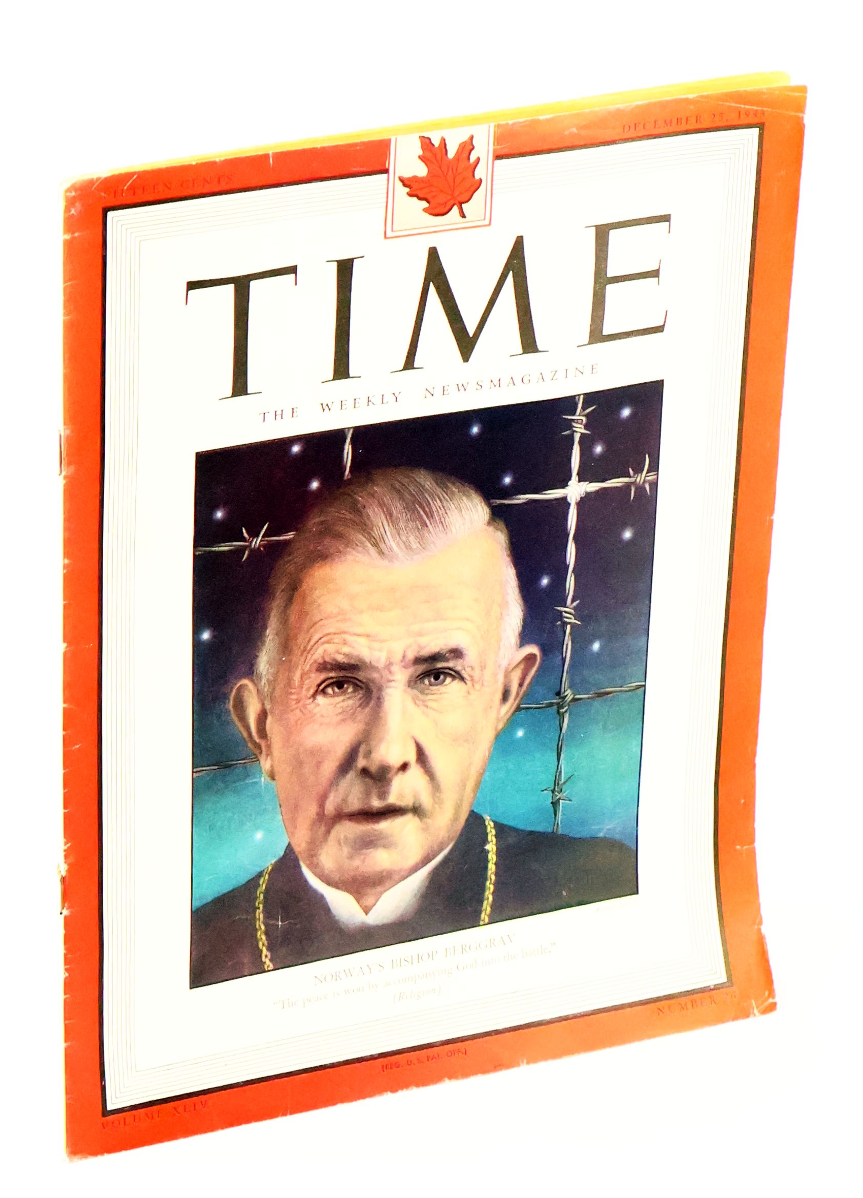 Time - The Weekly Newsmagazine, December 25, 1944, Volume XLIV, Number 26 - Norway's Bishop Berggrav Cover