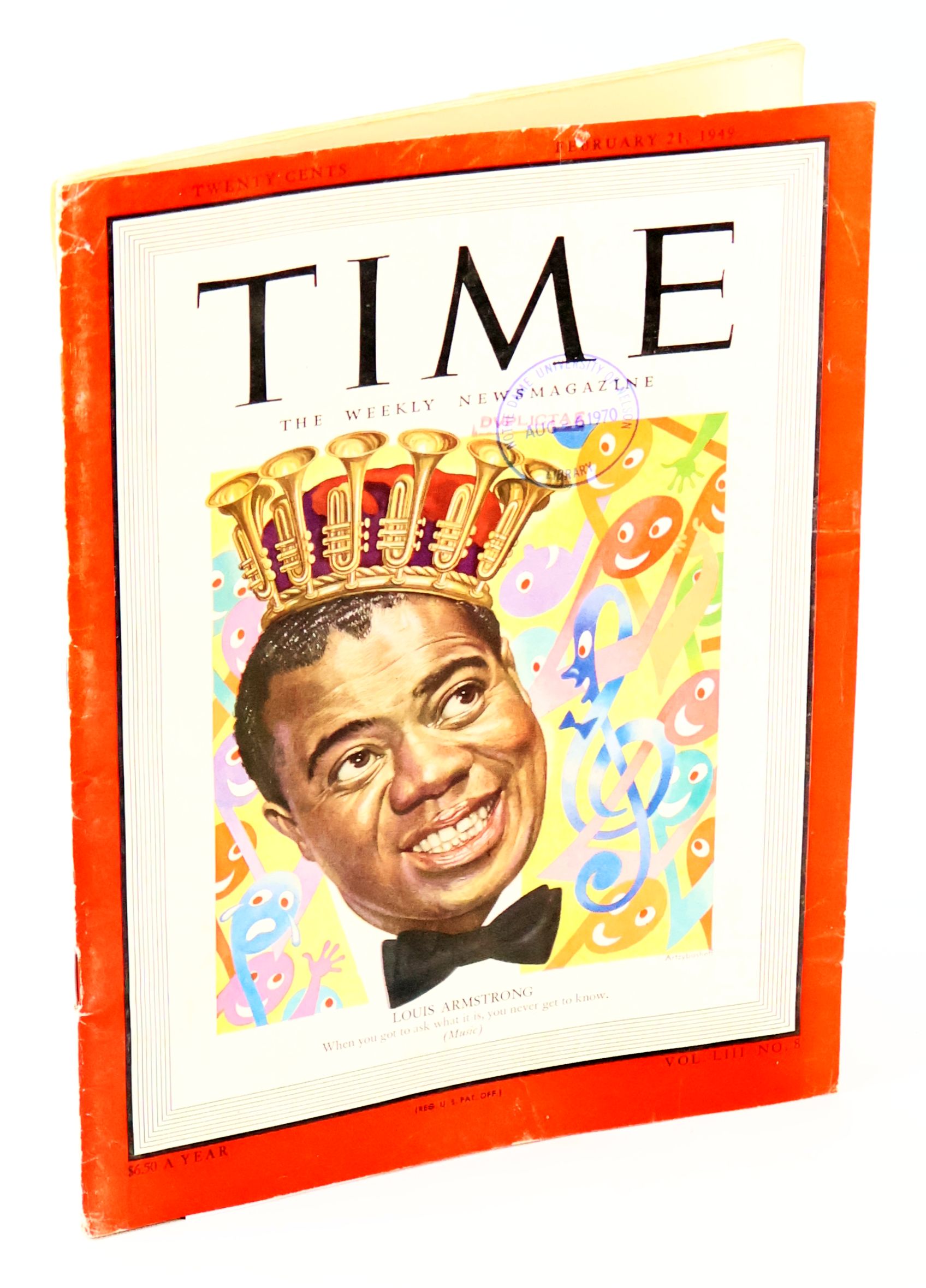Image for Time - The Weekly Newsmagazine, February 21, 1949, Volume LIII, Number 8 - Louis Armstrong/Satchmo Cover Time - The Weekly Newsmagazine, February 21, 1949, Volume LIII, Number 8 - Louis Armstrong/Satchmo Cover