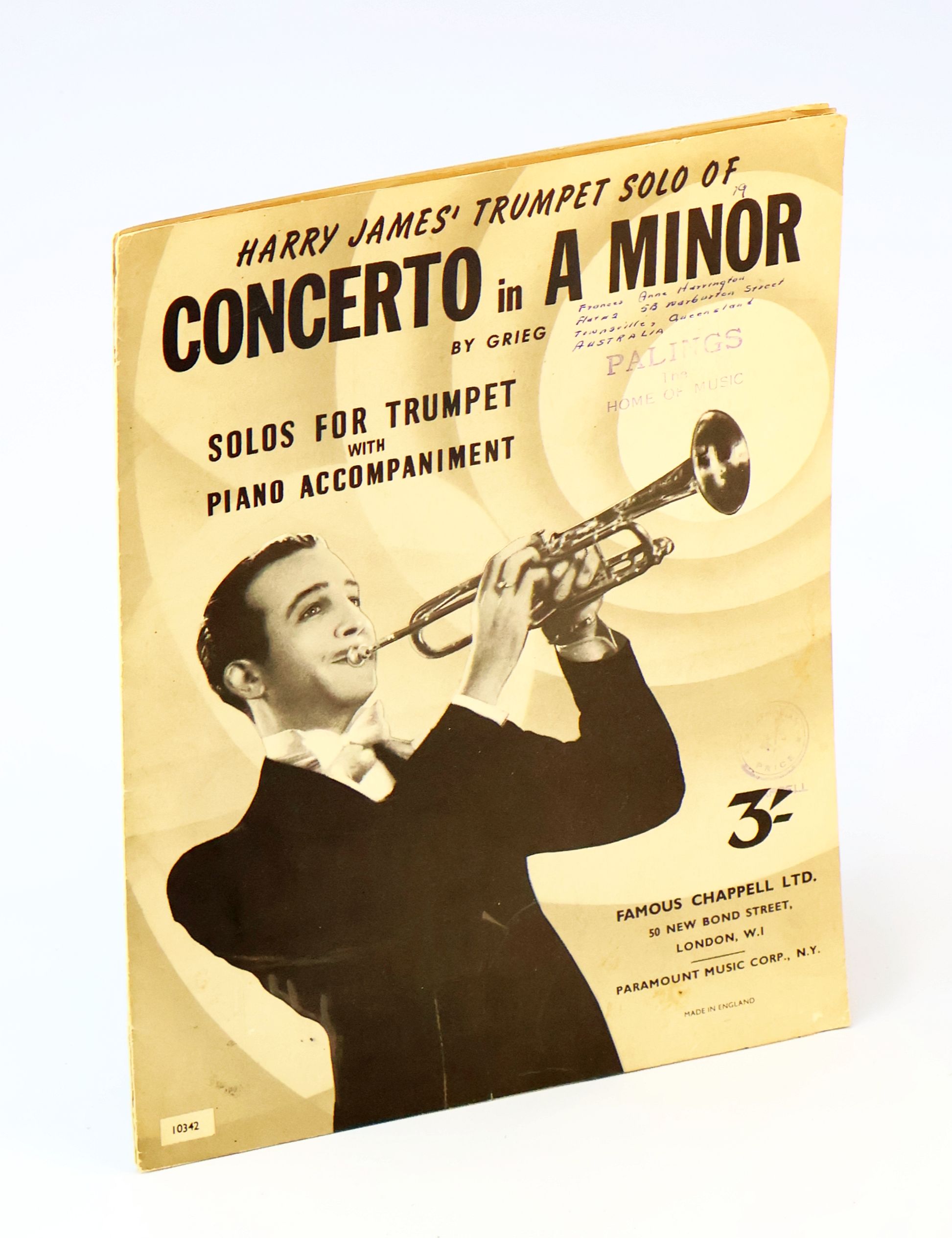 Harry James' Trumpet Solo of [Edvard Grieg's] Concerto in A Minor - Trumpet and Piano Accompaniment Sheet Music