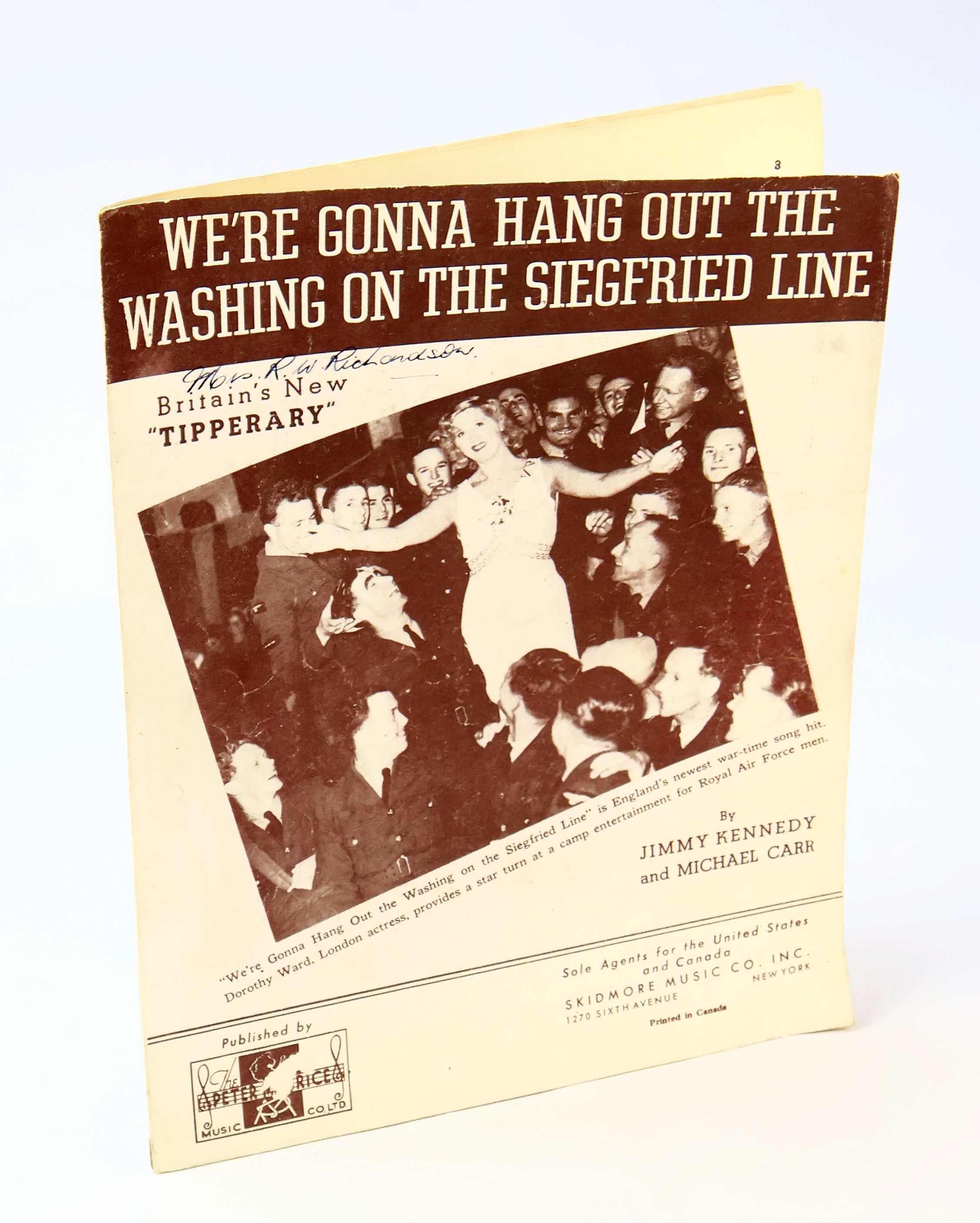 Image for We're Gonna Hang Out The Washing On The Siegfried Line - Piano Sheet Music With Guitar Chords: Featuring Cover Photo of Actress Dorothy Ward Surrounded by Adoring Royal Air Force (R.A.F.) Men We're Gonna Hang Out The Washing On The Siegfried Line - Piano Sheet Music With Guitar Chords: Featuring Cover Photo of Actress Dorothy Ward Surrounded by Adoring Royal Air Force (R.A.F.) Men